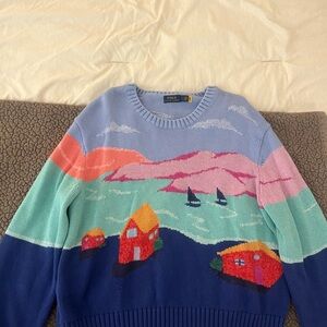 Polo by Ralph Lauren Blue and Pink Crew Neck Sweater
